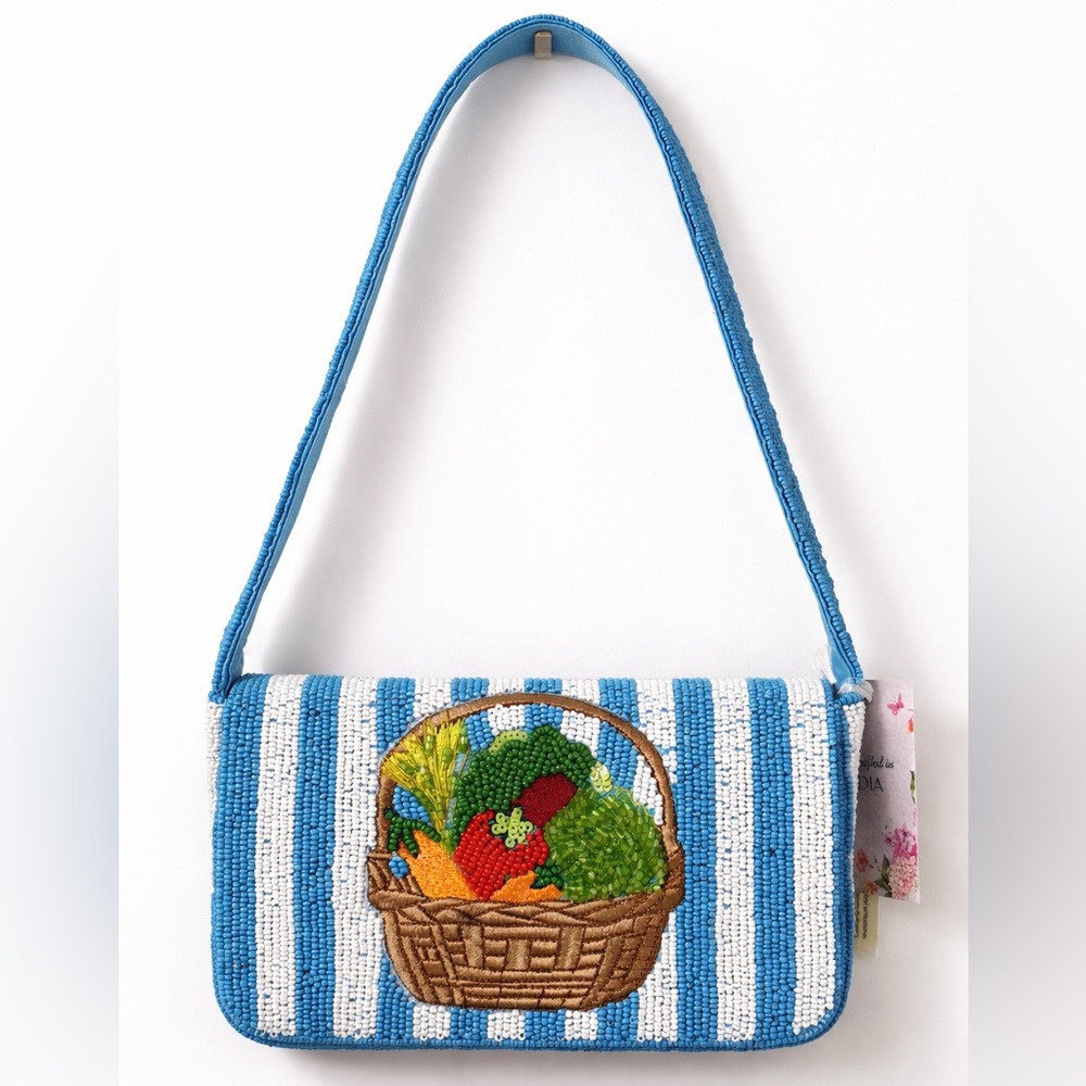 Striped Vegetable Beaded Bag